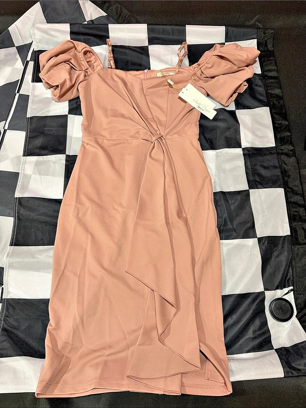 Belle Poque Puff Sleeve Midi Dress in Pink Size Small